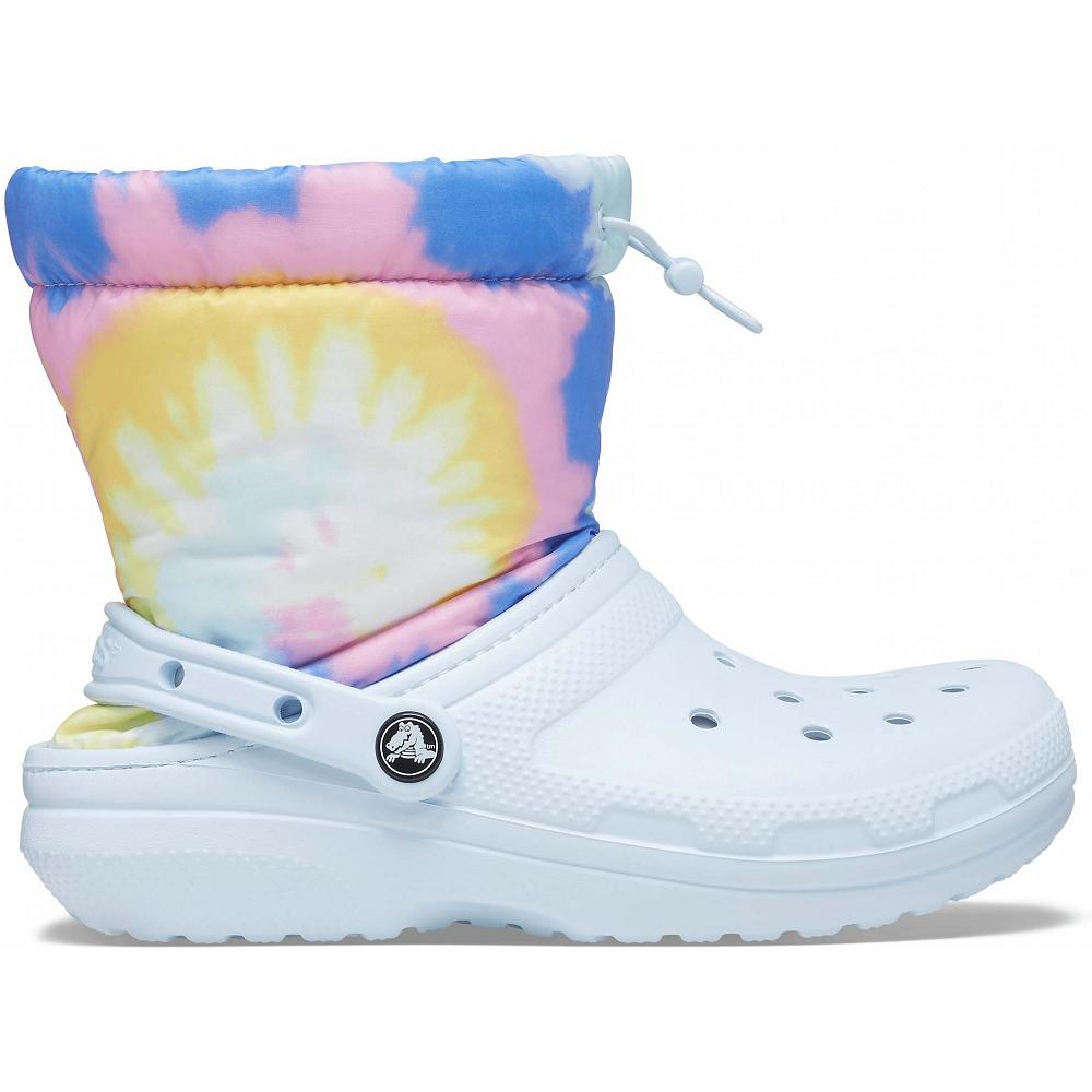 White Men's Crocs Classic Lined Neo Puff Tie Dye Boots | NZ 0709UZGT